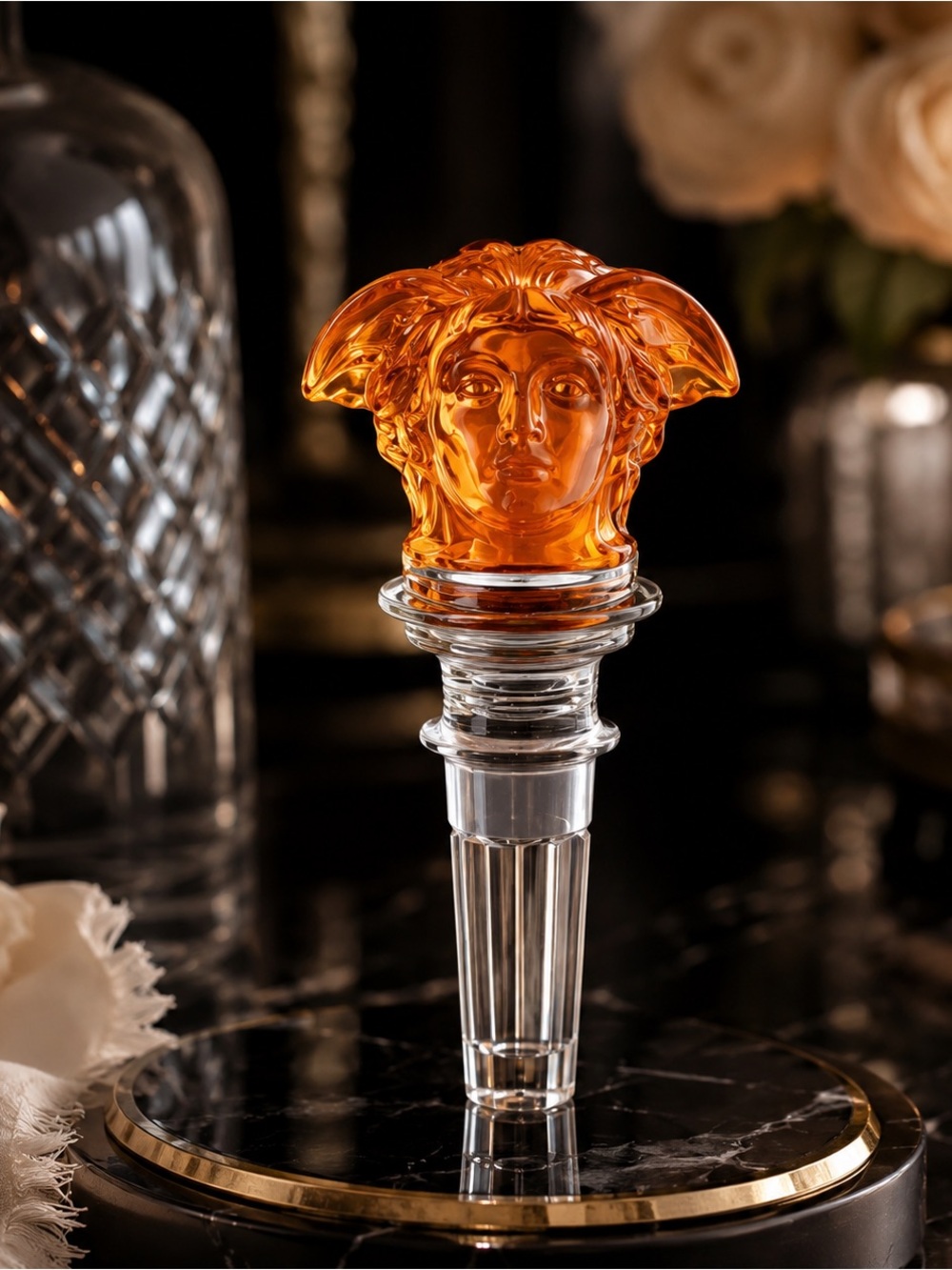 Versace Rosenthal Medusa Orange Crystal Wine Bottle Stopper
